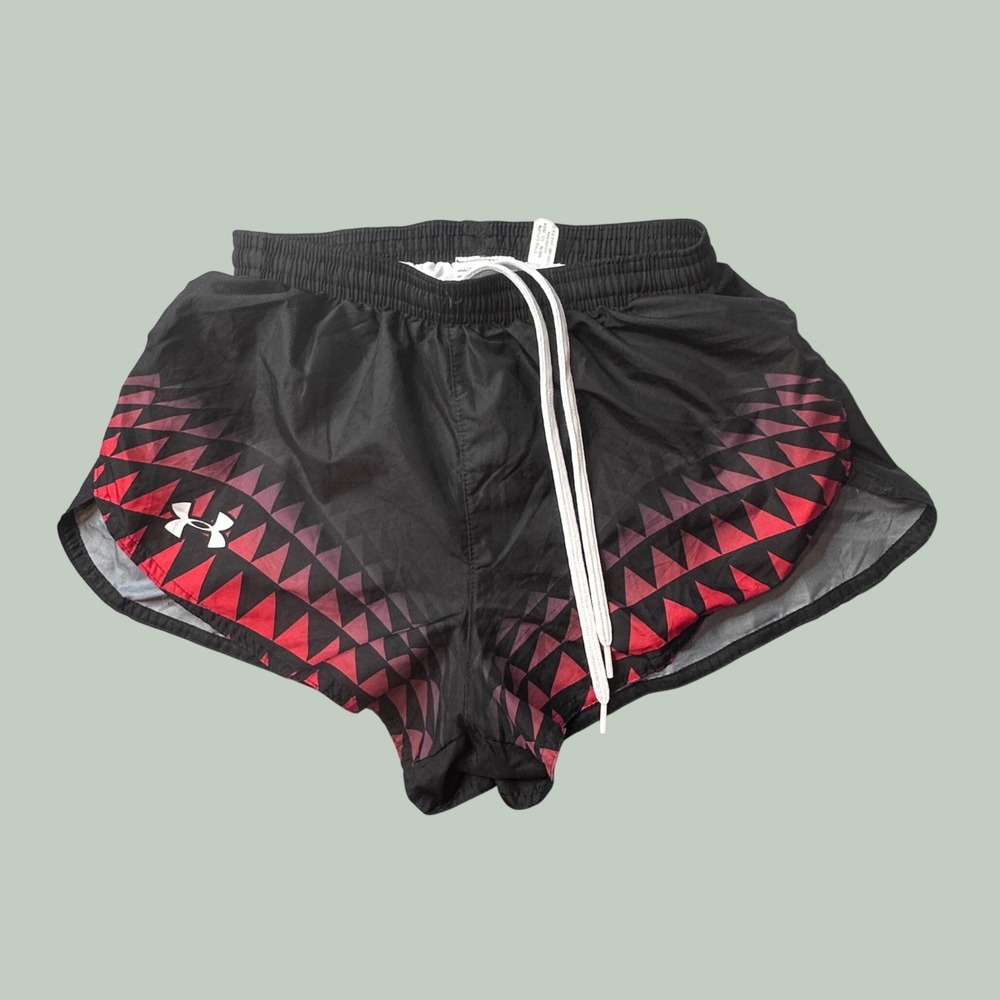 Under Armour Running Shorts Women Small Black Red Geometric Split Leg UJTSSPM